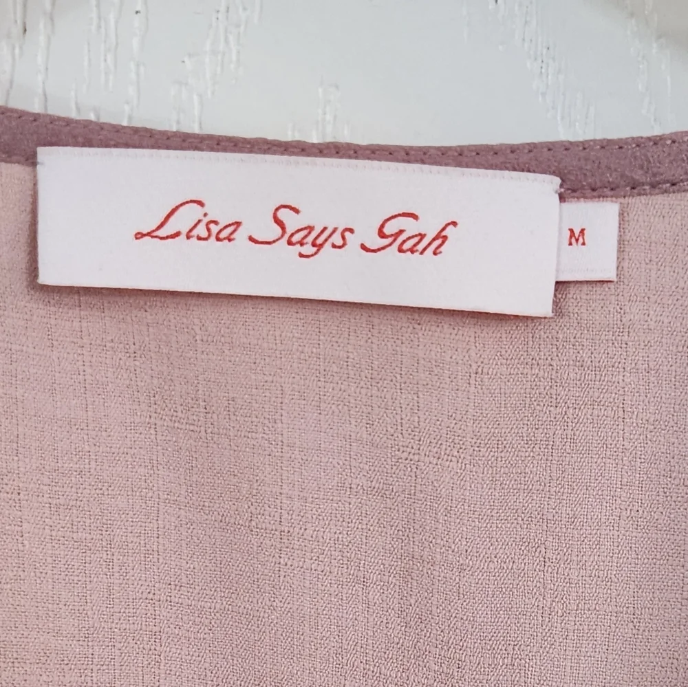 Lisa Says Gah Dusty Pink Smocked Peplum V-Neck Blouse - Picture 7 of 9